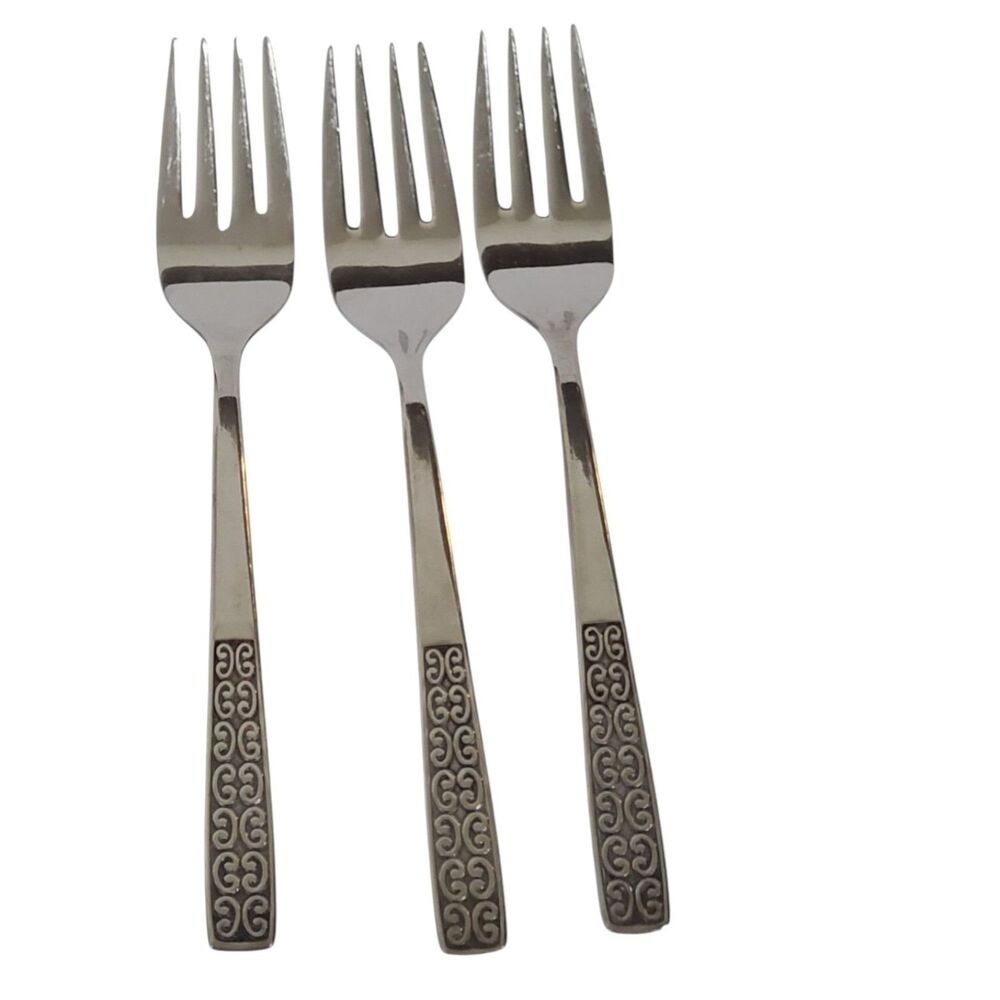 3 International SERENATA SALAD‎ FORKS Stainless Glossy Black Accent MCM